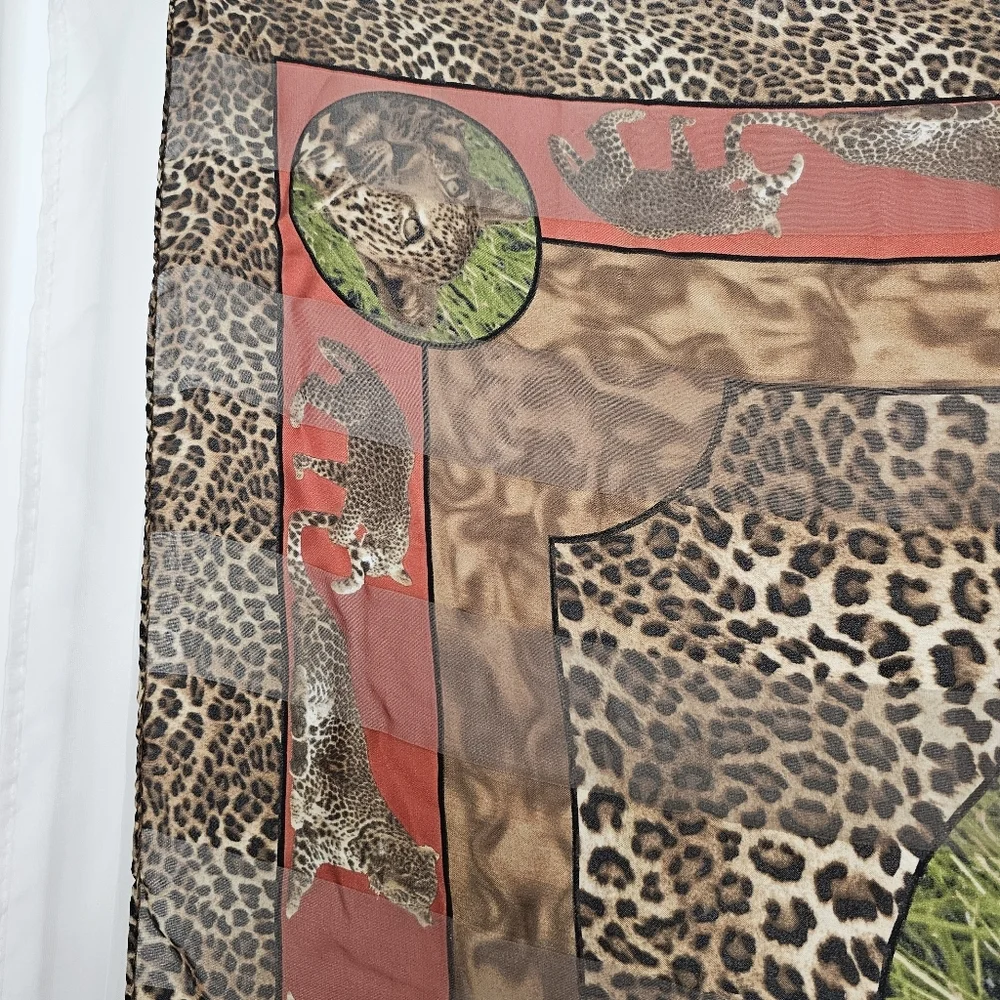 Vintage Leopard Print And Photo 100% Silk Square Scarf - Unique